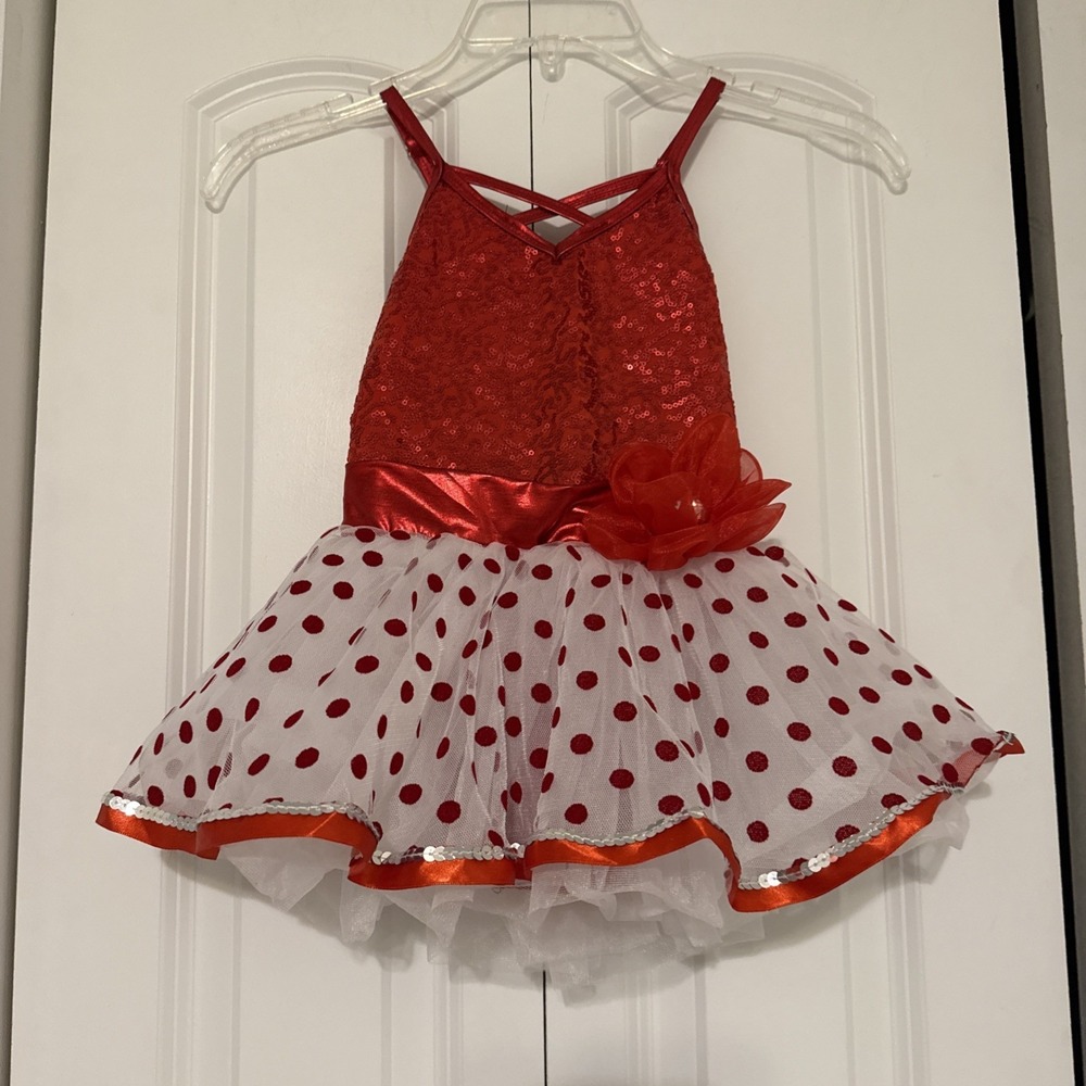 Laylas Girls SC-Child Red White Polka Dots With Sequins Dance Costume Outfit